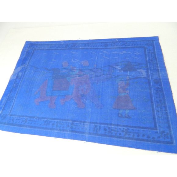 Blue Silk Elephant Folk Art Asian Silkscreen Print 12" X 9" - Picture 3 of 12